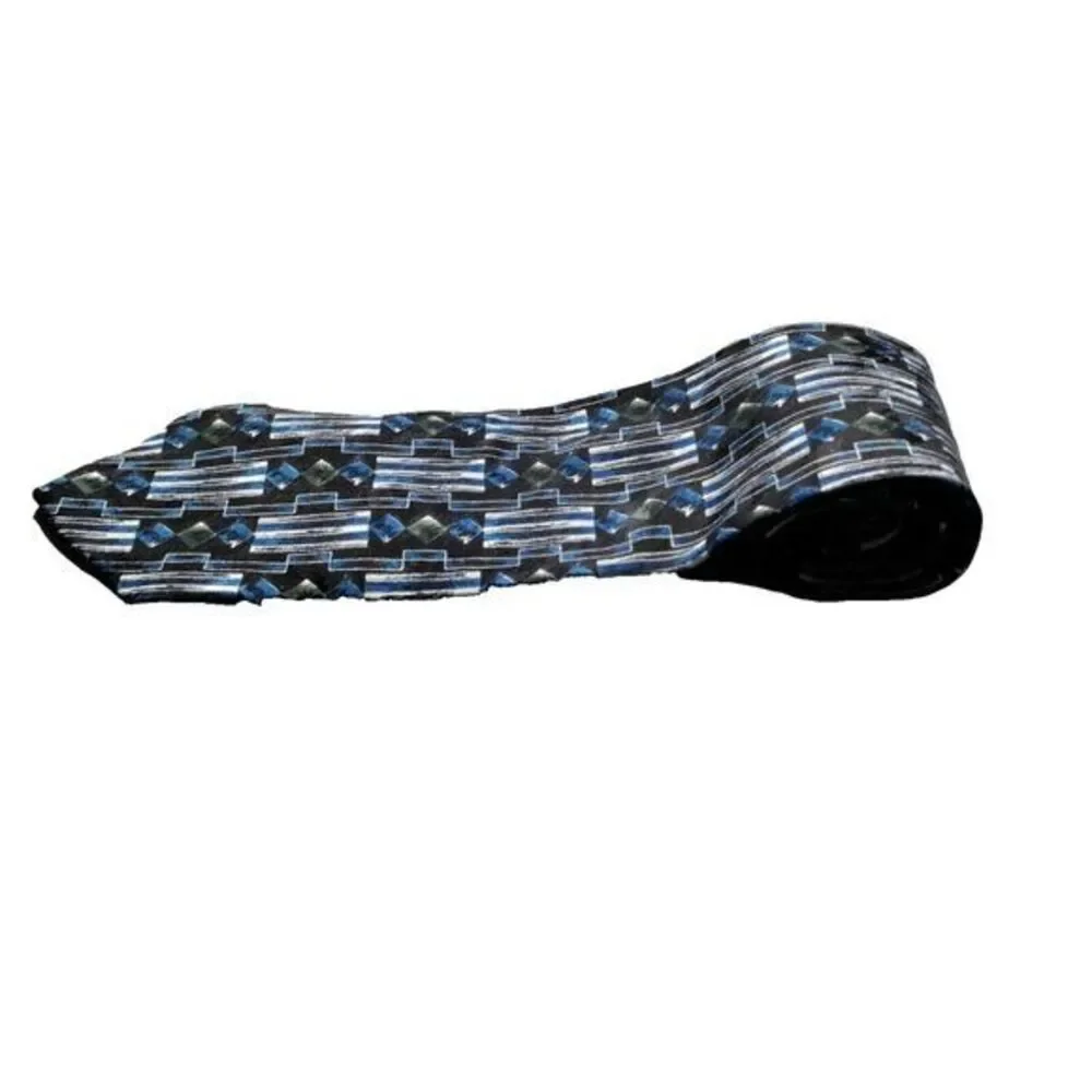 PETER‎ THOMAS Men Necktie100% Silk USA Designer Geometric Black/Blue Suit Tie